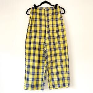 Yellow Plaid High Waist Pants Womens Small Preppy Parisian Dopamine Dressing